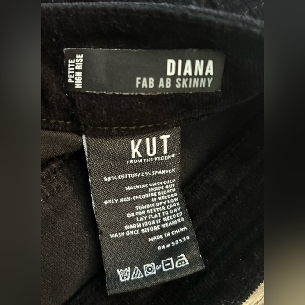 KUT From The Kloth Diana Fab Ab Skinny Black Corduroy Jeans Size 6P - Picture 8 of 13